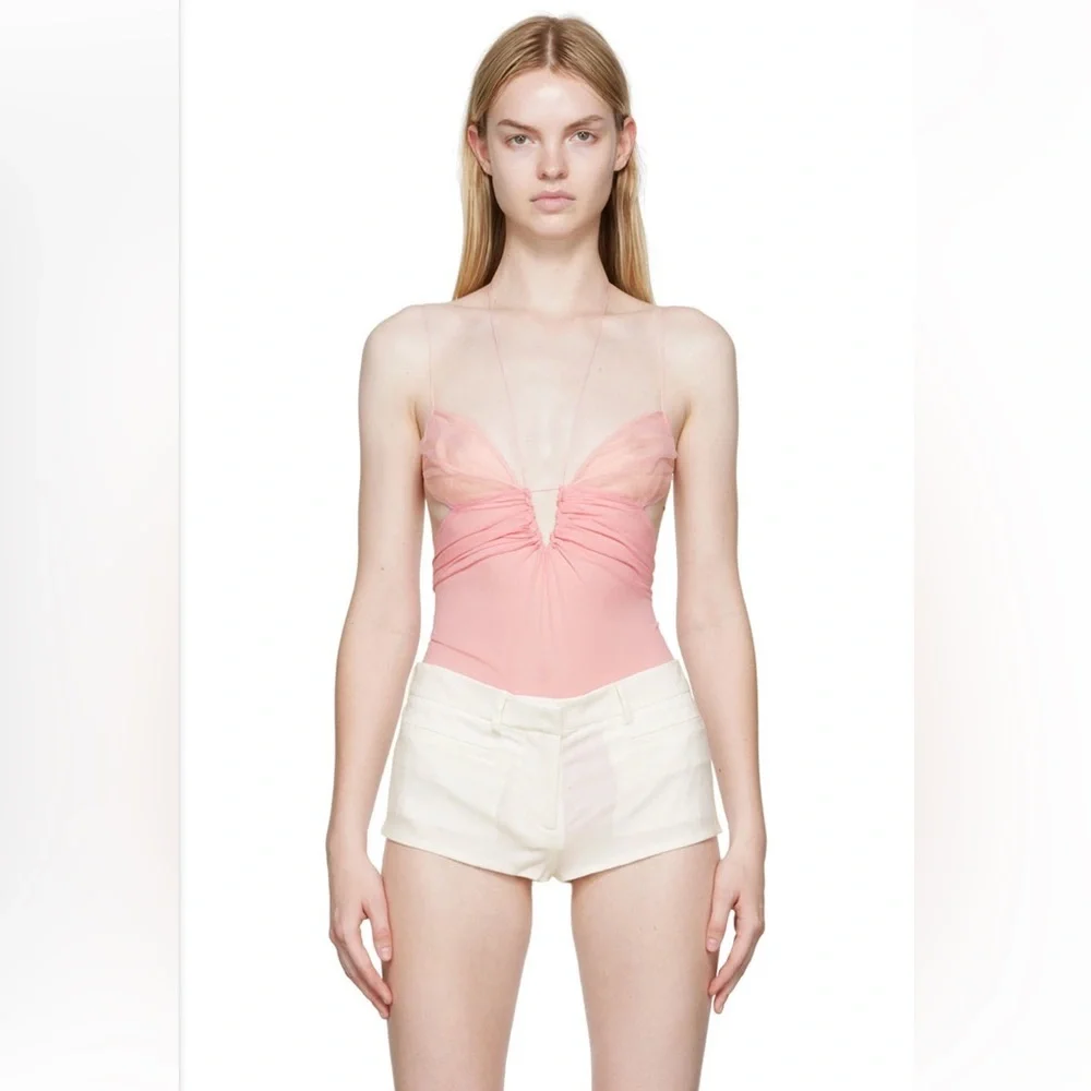 Nensi Dojaka Silk Georgette Keyhole Bodysuit in Blossom XS - Picture 2 of 14